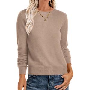 image:imageANRABESS Sweaters for Women Long Sleeve Lightweight Crewneck Soft Basic Knit Loose Fit Pullover Top 2025 Fall Trendy OutfitsWarm Khaki