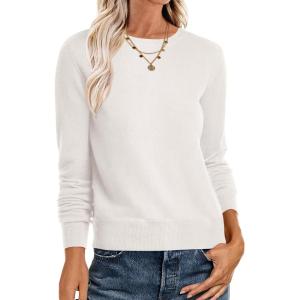 image:imageANRABESS Sweaters for Women Long Sleeve Lightweight Crewneck Soft Basic Knit Loose Fit Pullover Top 2025 Fall Trendy OutfitsWhite