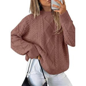 image:imageANRABESS Sweaters for Women Oversized Cable Knit Fall Long Sleeve Crewneck Casual Pullover Sweater Tops 2025 Winter OutfitsOrange