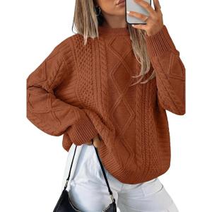 image:imageANRABESS Sweaters for Women Oversized Cable Knit Fall Long Sleeve Crewneck Casual Pullover Sweater Tops 2025 Winter OutfitsRust Orange