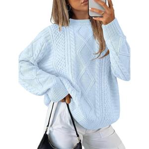 image:imageANRABESS Sweaters for Women Oversized Cable Knit Fall Long Sleeve Crewneck Casual Pullover Sweater Tops 2025 Winter OutfitsSky