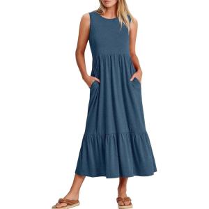 image:imageANRABESS Women Summer Casual Sleeveless Crewneck Sundress Aline Flowy Tiered Maxi Long Beach Dress Vacation OutfitsBlue