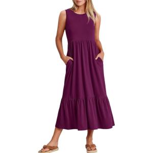 image:imageANRABESS Women Summer Casual Sleeveless Crewneck Sundress Aline Flowy Tiered Maxi Long Beach Dress Vacation OutfitsDark Purple
