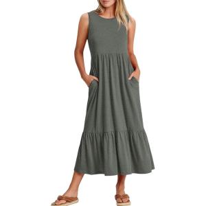 image:imageANRABESS Women Summer Casual Sleeveless Crewneck Sundress Aline Flowy Tiered Maxi Long Beach Dress Vacation OutfitsGray