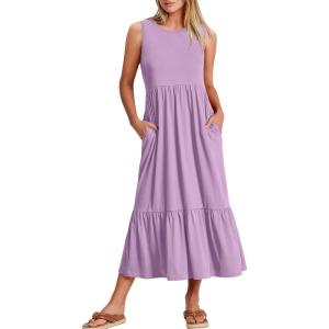 image:imageANRABESS Women Summer Casual Sleeveless Crewneck Sundress Aline Flowy Tiered Maxi Long Beach Dress Vacation OutfitsLilac