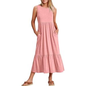 image:imageANRABESS Women Summer Casual Sleeveless Crewneck Sundress Aline Flowy Tiered Maxi Long Beach Dress Vacation OutfitsPink