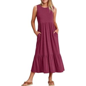 image:imageANRABESS Women Summer Casual Sleeveless Crewneck Sundress Aline Flowy Tiered Maxi Long Beach Dress Vacation OutfitsPurple