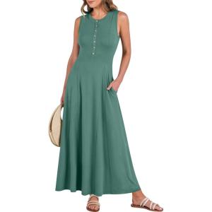 image:imageANRABESS Women Summer Casual Sleeveless Maxi Sundress Button Fit amp Flare ALine Flowy Long Dresses 2026 Beach OutfitsGrass