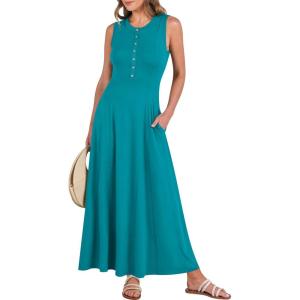 image:imageANRABESS Women Summer Casual Sleeveless Maxi Sundress Button Fit amp Flare ALine Flowy Long Dresses 2026 Beach OutfitsLake