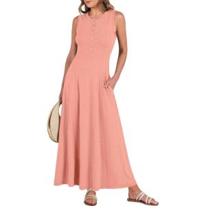 image:imageANRABESS Women Summer Casual Sleeveless Maxi Sundress Button Fit amp Flare ALine Flowy Long Dresses 2026 Beach OutfitsLight Pink