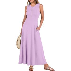 image:imageANRABESS Women Summer Casual Sleeveless Maxi Sundress Button Fit amp Flare ALine Flowy Long Dresses 2026 Beach OutfitsLight Purple