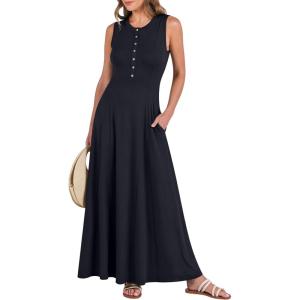 image:imageANRABESS Women Summer Casual Sleeveless Maxi Sundress Button Fit amp Flare ALine Flowy Long Dresses 2026 Beach OutfitsNavy Blue