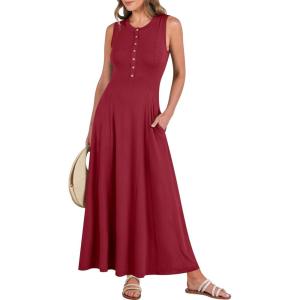 image:imageANRABESS Women Summer Casual Sleeveless Maxi Sundress Button Fit amp Flare ALine Flowy Long Dresses 2026 Beach OutfitsWine Red