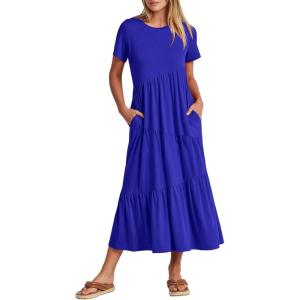 image:imageANRABESS Women Summer Maxi Dress Short Sleeve Swing Casual Asymmetric Tiered Vacation Long Beach Sundress OutfitsRoyal Blue