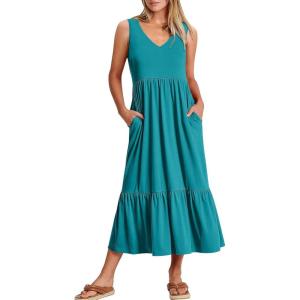 image:imageANRABESS Women Summer Maxi Dresses Aline Tiered Flowy V Neck Sleeveless Swing 2026 Casual Beach Travel Sundress with PocketsLake