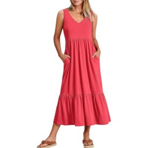 image:imageANRABESS Women Summer Maxi Dresses Aline Tiered Flowy V Neck Sleeveless Swing 2026 Casual Beach Travel Sundress with PocketsPeach