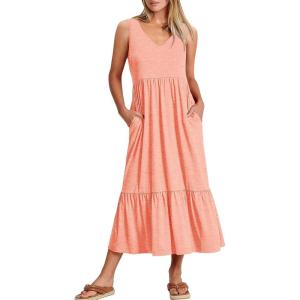 image:imageANRABESS Women Summer Maxi Dresses Aline Tiered Flowy V Neck Sleeveless Swing 2026 Casual Beach Travel Sundress with PocketsPink
