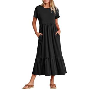 image:imageANRABESS Womens 2026 Summer Casual Maxi Dress A line Tiered Flowy Short Sleeve Crewneck T Shirt Beach Travel Long DressesBlack