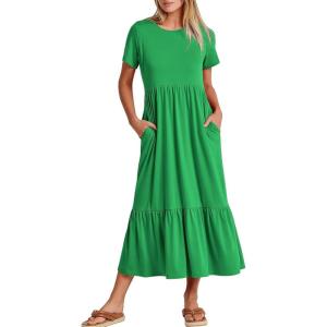 image:imageANRABESS Womens 2026 Summer Casual Maxi Dress A line Tiered Flowy Short Sleeve Crewneck T Shirt Beach Travel Long DressesForest