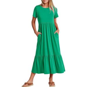 image:imageANRABESS Womens 2026 Summer Casual Maxi Dress A line Tiered Flowy Short Sleeve Crewneck T Shirt Beach Travel Long DressesGrass