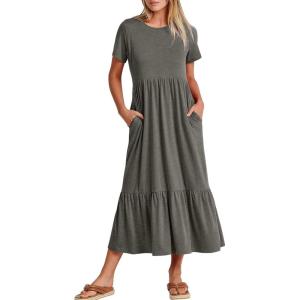 image:imageANRABESS Womens 2026 Summer Casual Maxi Dress A line Tiered Flowy Short Sleeve Crewneck T Shirt Beach Travel Long DressesGray