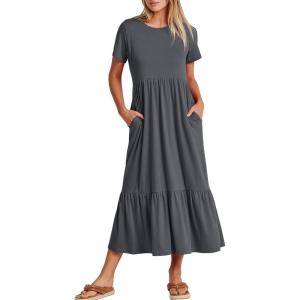 image:imageANRABESS Womens 2026 Summer Casual Maxi Dress A line Tiered Flowy Short Sleeve Crewneck T Shirt Beach Travel Long DressesGray Blue