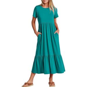 image:imageANRABESS Womens 2026 Summer Casual Maxi Dress A line Tiered Flowy Short Sleeve Crewneck T Shirt Beach Travel Long DressesLake Green