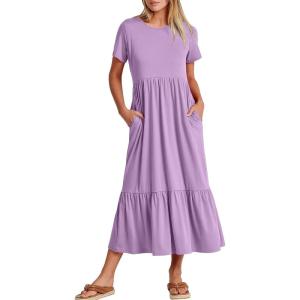image:imageANRABESS Womens 2026 Summer Casual Maxi Dress A line Tiered Flowy Short Sleeve Crewneck T Shirt Beach Travel Long DressesLilac