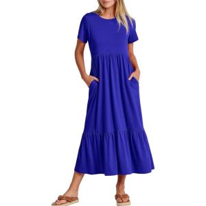 image:imageANRABESS Womens 2026 Summer Casual Maxi Dress A line Tiered Flowy Short Sleeve Crewneck T Shirt Beach Travel Long DressesRoyal Blue