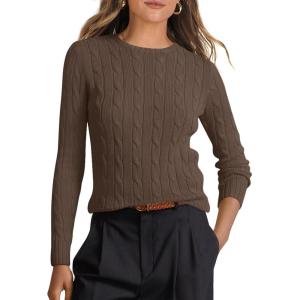 image:imageANRABESS Womens Long Sleeve Cable Knit Sweater Jumper Crewneck Pullover Soft Dressy Casual Tops Cute 2025 Fall Trendy OutfitsCoffee