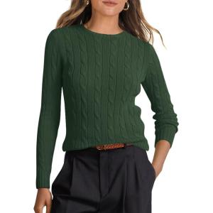 image:imageANRABESS Womens Long Sleeve Cable Knit Sweater Jumper Crewneck Pullover Soft Dressy Casual Tops Cute 2025 Fall Trendy OutfitsDeep Green