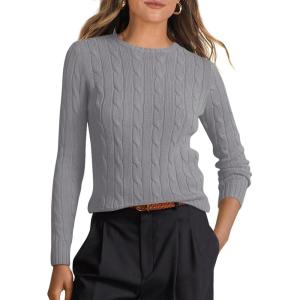 image:imageANRABESS Womens Long Sleeve Cable Knit Sweater Jumper Crewneck Pullover Soft Dressy Casual Tops Cute 2025 Fall Trendy OutfitsGrey