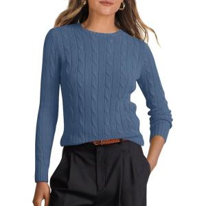 image:imageANRABESS Womens Long Sleeve Cable Knit Sweater Jumper Crewneck Pullover Soft Dressy Casual Tops Cute 2025 Fall Trendy OutfitsIndigo