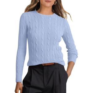 image:imageANRABESS Womens Long Sleeve Cable Knit Sweater Jumper Crewneck Pullover Soft Dressy Casual Tops Cute 2025 Fall Trendy OutfitsSky Blue
