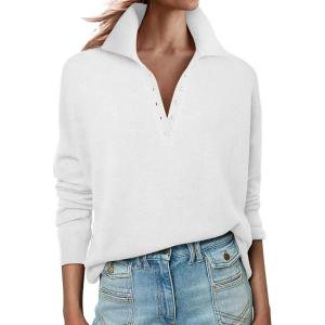 image:imageANRABESS Womens Long Sleeve Polo Sweaters Knit Button Shirt Lightweight Dressy Casual Basic Pullover Tops 2026 Fall FashionWhite