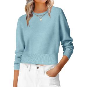 image:imageANRABESS Womens Long Sleeve Sweaters Cropped Crew Neck Business Casual Light Weight Sweater Tops Fall Fashion Clothes 2025Light Blue