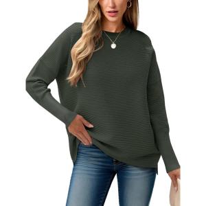 image:imageANRABESS Womens Oversized Batwing Long Sleeve Ribbed Knit Sweaters 2025 Fall OutfitsArmy Green