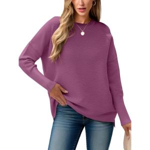 image:imageANRABESS Womens Oversized Batwing Long Sleeve Ribbed Knit Sweaters 2025 Fall OutfitsDeep Purple