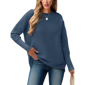 image:imageANRABESS Womens Oversized Batwing Long Sleeve Ribbed Knit Sweaters 2025 Fall OutfitsDusty Blue