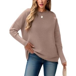 image:imageANRABESS Womens Oversized Batwing Long Sleeve Ribbed Knit Sweaters 2025 Fall OutfitsKhaki