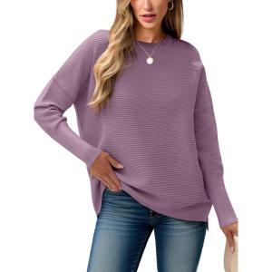 image:imageANRABESS Womens Oversized Batwing Long Sleeve Ribbed Knit Sweaters 2025 Fall OutfitsLight Purple