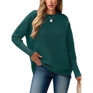image:imageANRABESS Womens Oversized Batwing Long Sleeve Ribbed Knit Sweaters 2025 Fall OutfitsOpal Green
