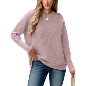 image:imageANRABESS Womens Oversized Batwing Long Sleeve Ribbed Knit Sweaters 2025 Fall OutfitsPink