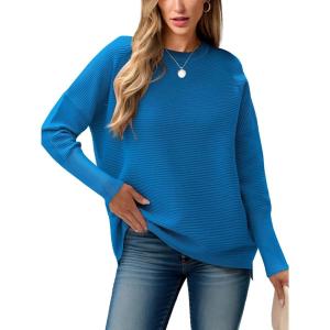 image:imageANRABESS Womens Oversized Batwing Long Sleeve Ribbed Knit Sweaters 2025 Fall OutfitsRoyal Blue