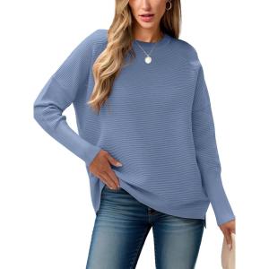 image:imageANRABESS Womens Oversized Batwing Long Sleeve Ribbed Knit Sweaters 2025 Fall OutfitsSmoky Blue