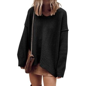 image:imageANRABESS Womens Oversized Casual Loose Slouchy Scoop V Neck Batwing Long Sleeve Knit 2025 Fall Pullover SweatersBlack