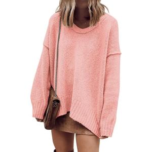 image:imageANRABESS Womens Oversized Casual Loose Slouchy Scoop V Neck Batwing Long Sleeve Knit 2025 Fall Pullover SweatersPink