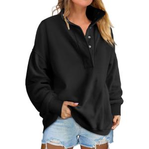 image:imageANRABESS Womens Oversized Sweatshirt Long Sleeve Henley Pullover Tops 2026 Spring Casual Button Loose Fit Teens OutfitsBlack