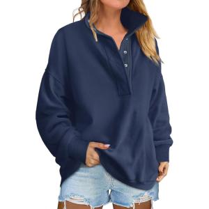 image:imageANRABESS Womens Oversized Sweatshirt Long Sleeve Henley Pullover Tops 2026 Spring Casual Button Loose Fit Teens OutfitsDark Blue