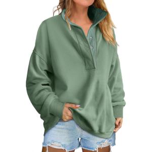 image:imageANRABESS Womens Oversized Sweatshirt Long Sleeve Henley Pullover Tops 2026 Spring Casual Button Loose Fit Teens OutfitsGreen